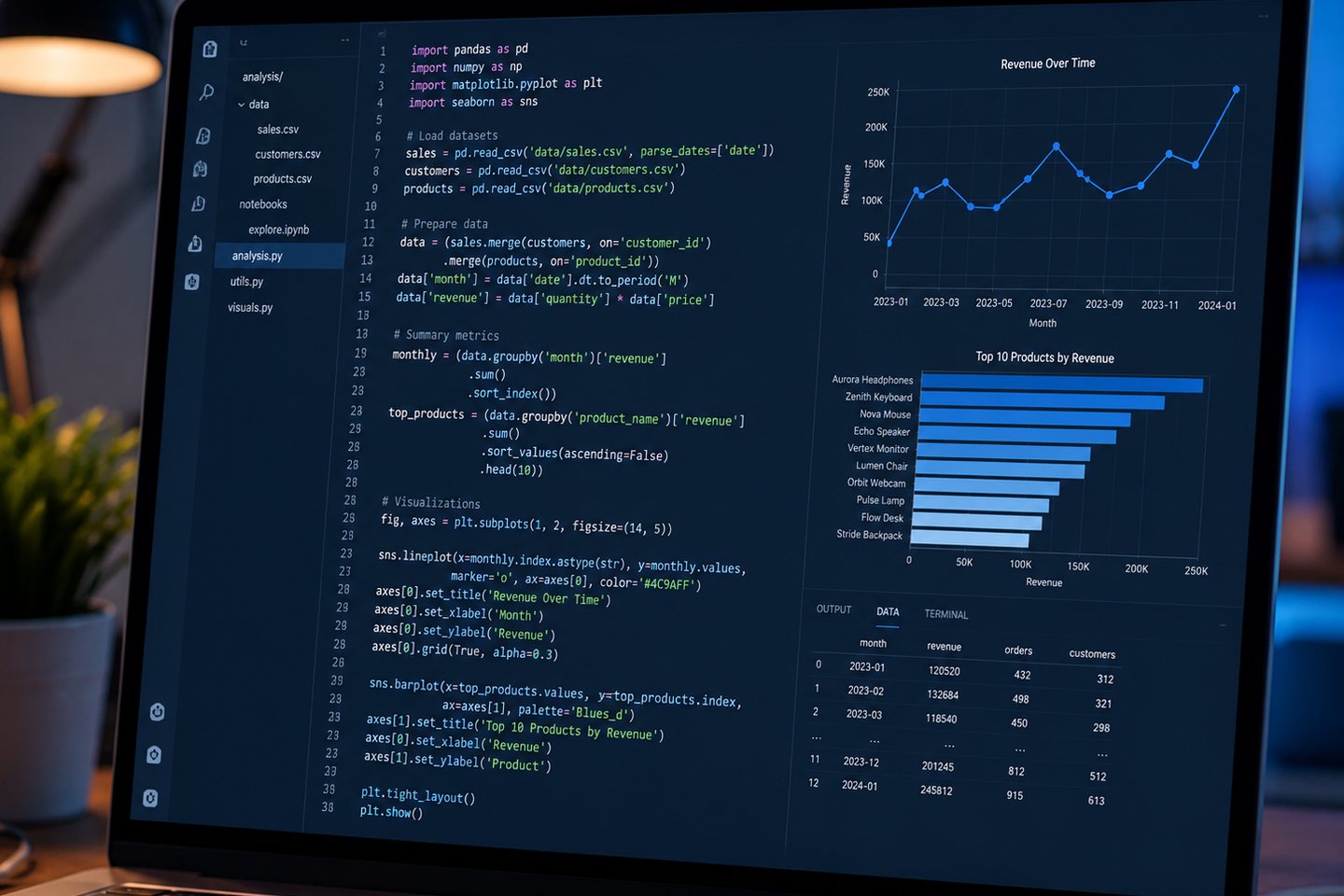 Écran de supervision montrant les étapes, contrôles et journaux d’une automatisation IA avec Python