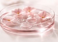 Bol rose avec fleurs et gouttes d'eau