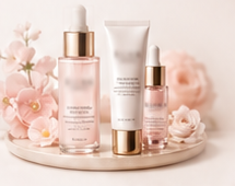 Routine de soins avec fleurs roses